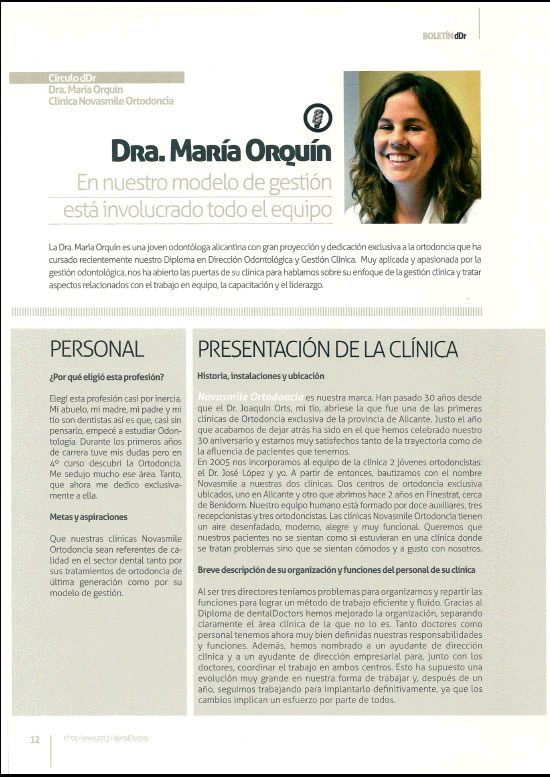 Nuestra Dra. María Orquín en el Boletín Dental Doctors.